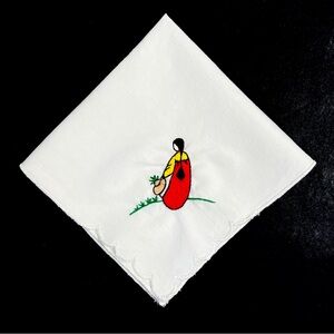 Vintage White Handkerchief Red Green Embroidery Plants Garden Woman 8.5" Square